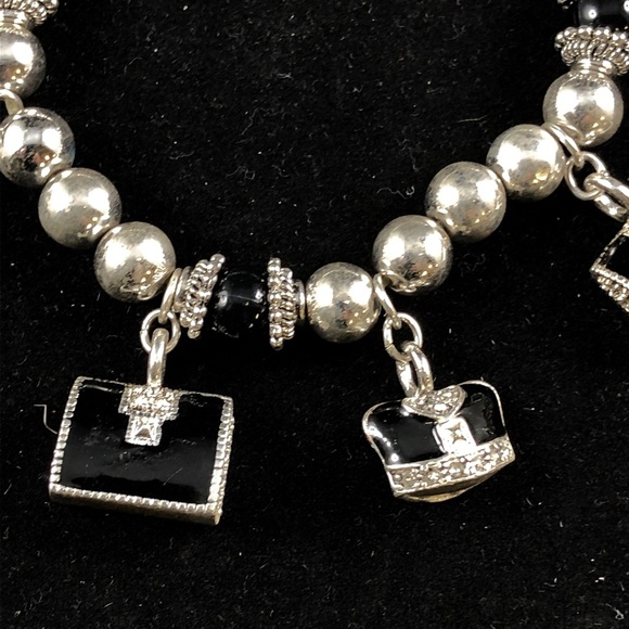 Silver/Onyx Stretch Charm Bracelet - Picture 2 of 3